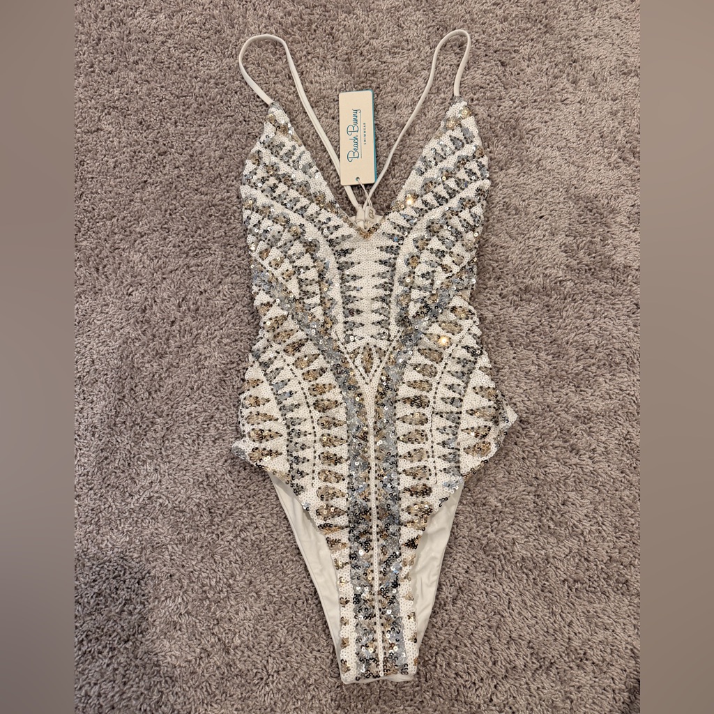 Beach Bunny White Sequin Sloane One Piece Swimsuit